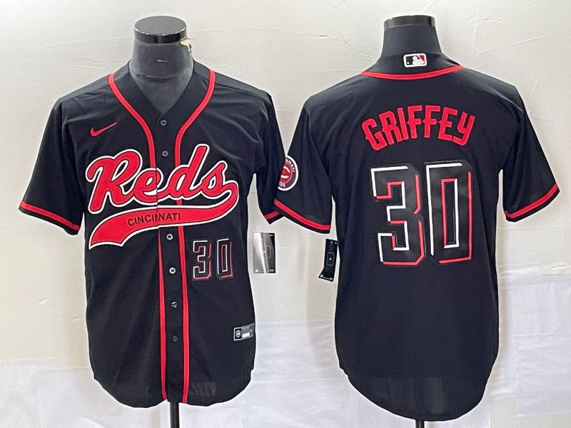 Men Cincinnati Reds #30 Griffey Black Co Branding Nike Game MLB Jersey style 3